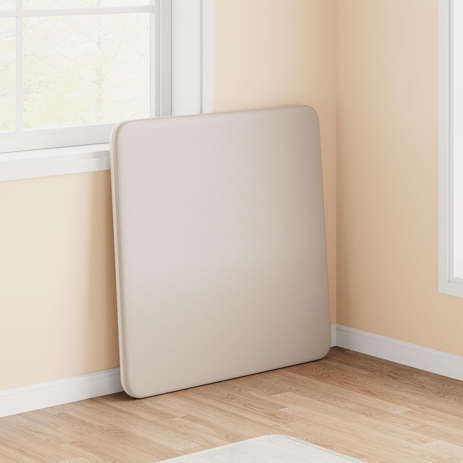 IDEALHOUSE Mesa plegable, mesa plegable portátil de 33.6 pulgadas, mesa plegable de metal beige con cojín suave de poliuretano, adecuada para sala