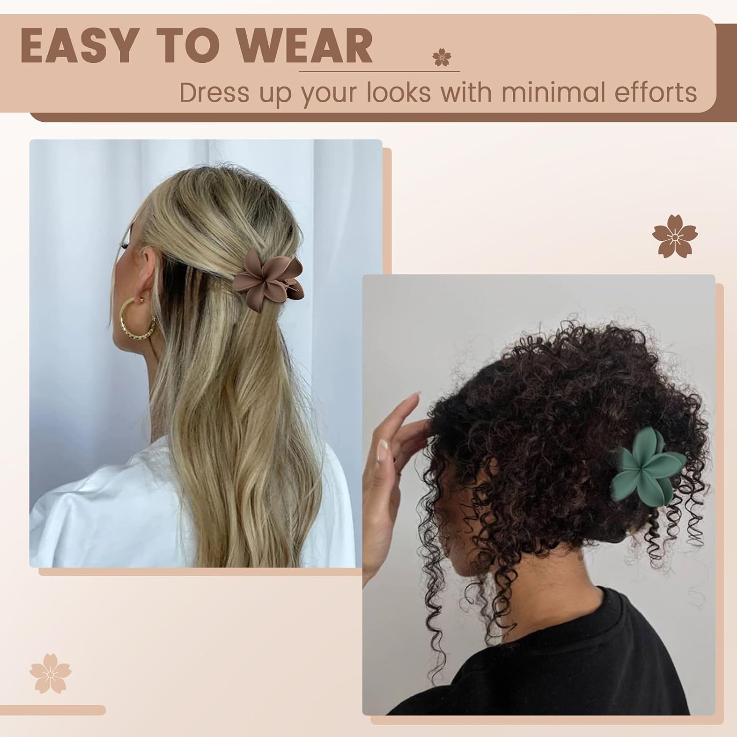 Depoka Pinzas para el cabello, paquete de 8 pinzas de pinza de plumeria hawaiana medianas de 2.8 pulgadas, pinzas para el cabello para mujeres y