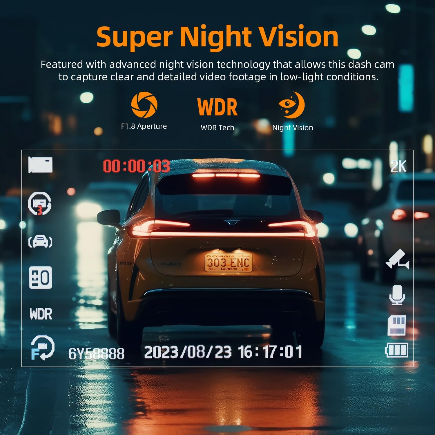 Dash Cam frontal 2K con tarjeta SD de 64 GB 1440P Quad HD Cámara de tablero para autos Pantalla IPS de 3 pulgadas, grabadora de conducción con