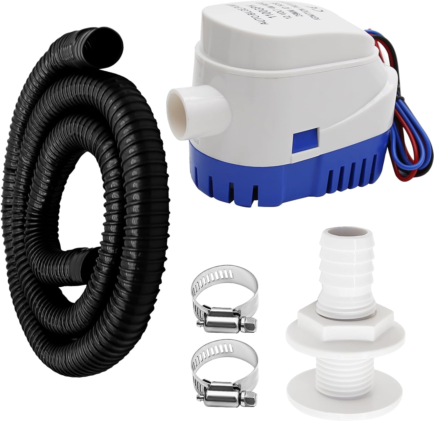 Kit de bomba de sentina universal para barco, bomba de sentina de 1100 gph, juego de plomería, abrazaderas de manguera a través del casco bomba