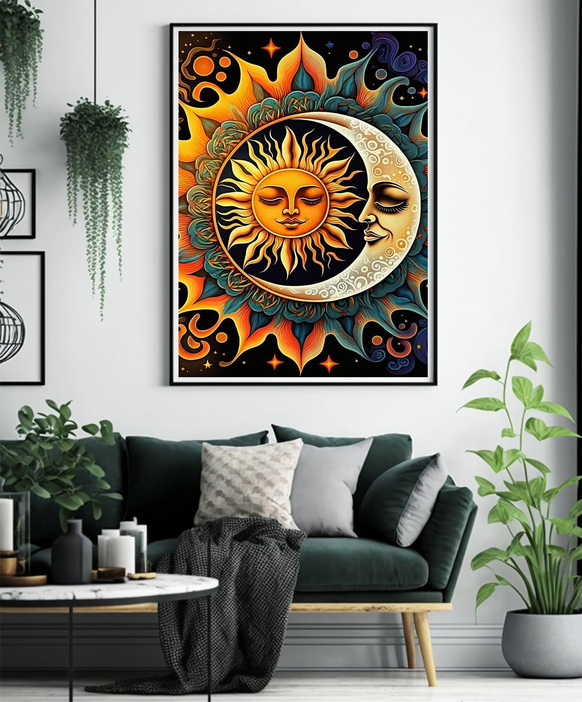 Kits de pintura abstracta de diamantes de sol y luna, pintura de diamante de punto de cruz 5D redondo para principiantes, producción de pasta de