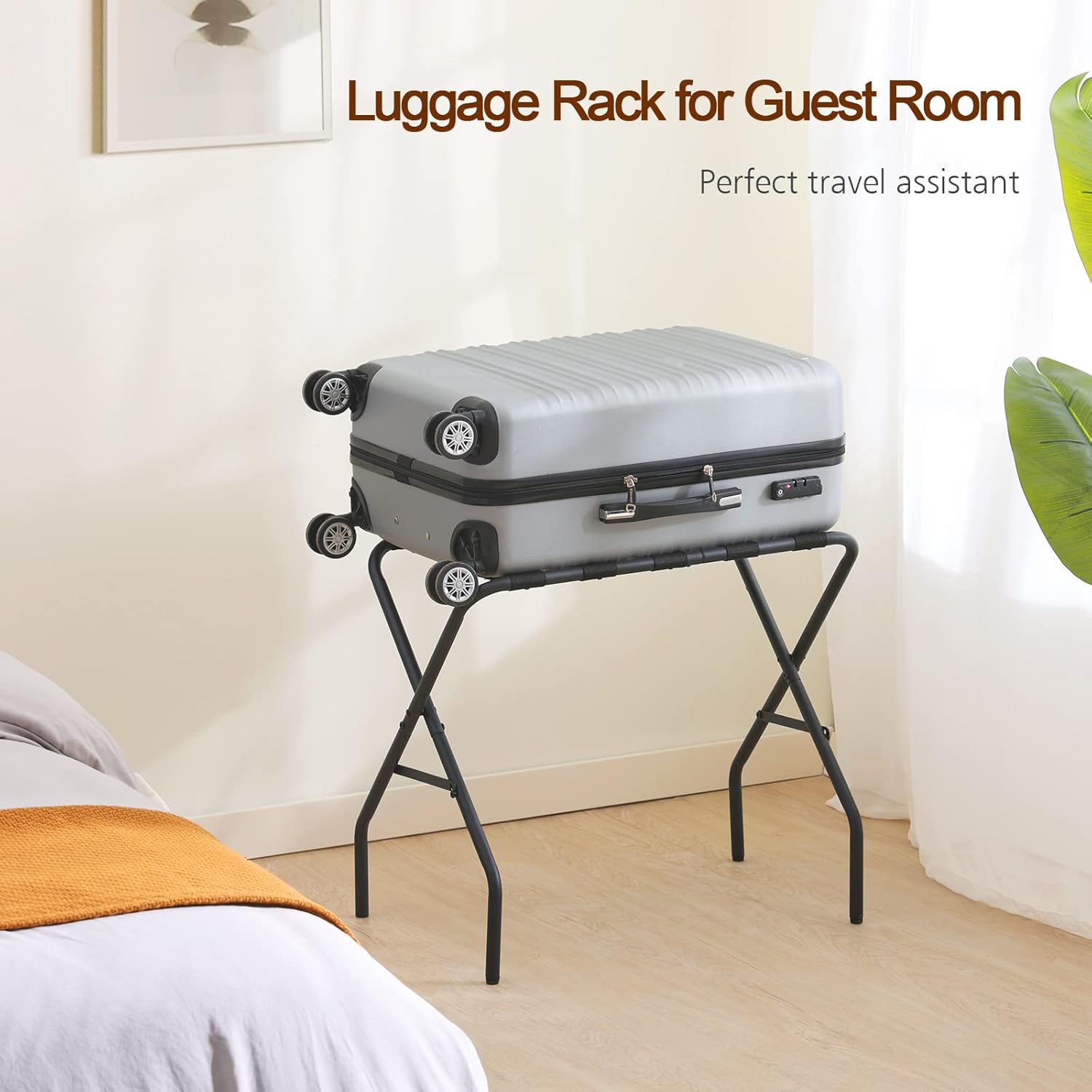AMHANCIBLE Luggage Rack, Foldable Suitcase Stands Set of 2, Metal Luggage Holder for Guest Room, Bedroom, Hotel, Holds up to 110 lb, Easy Assemble,