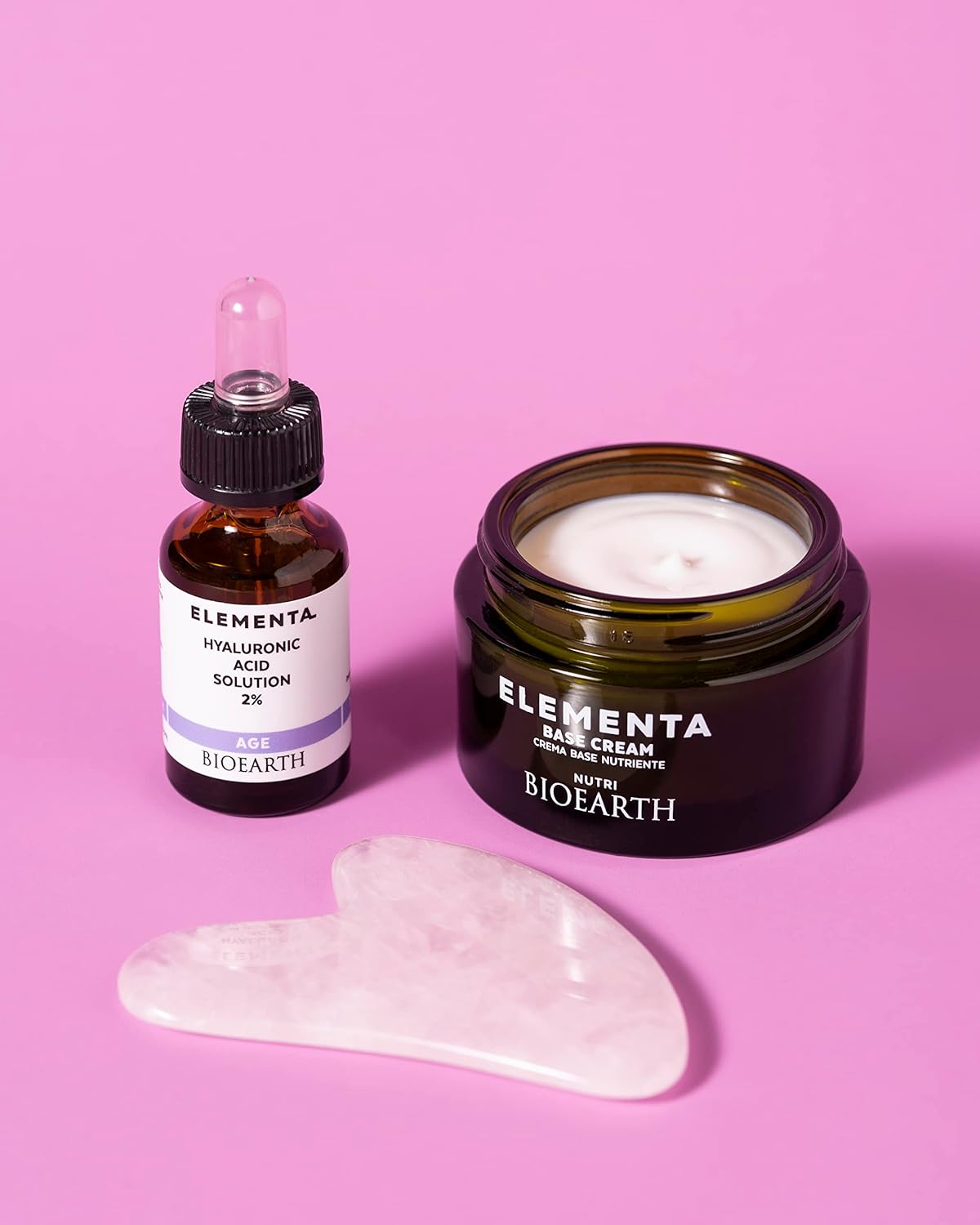 Bioearth Elementa, AGE – Suero facial con 2% de ácido hialurónico y aloe vera orgánico, hidratante y reafirmante, fabricado en Italia, vegano,