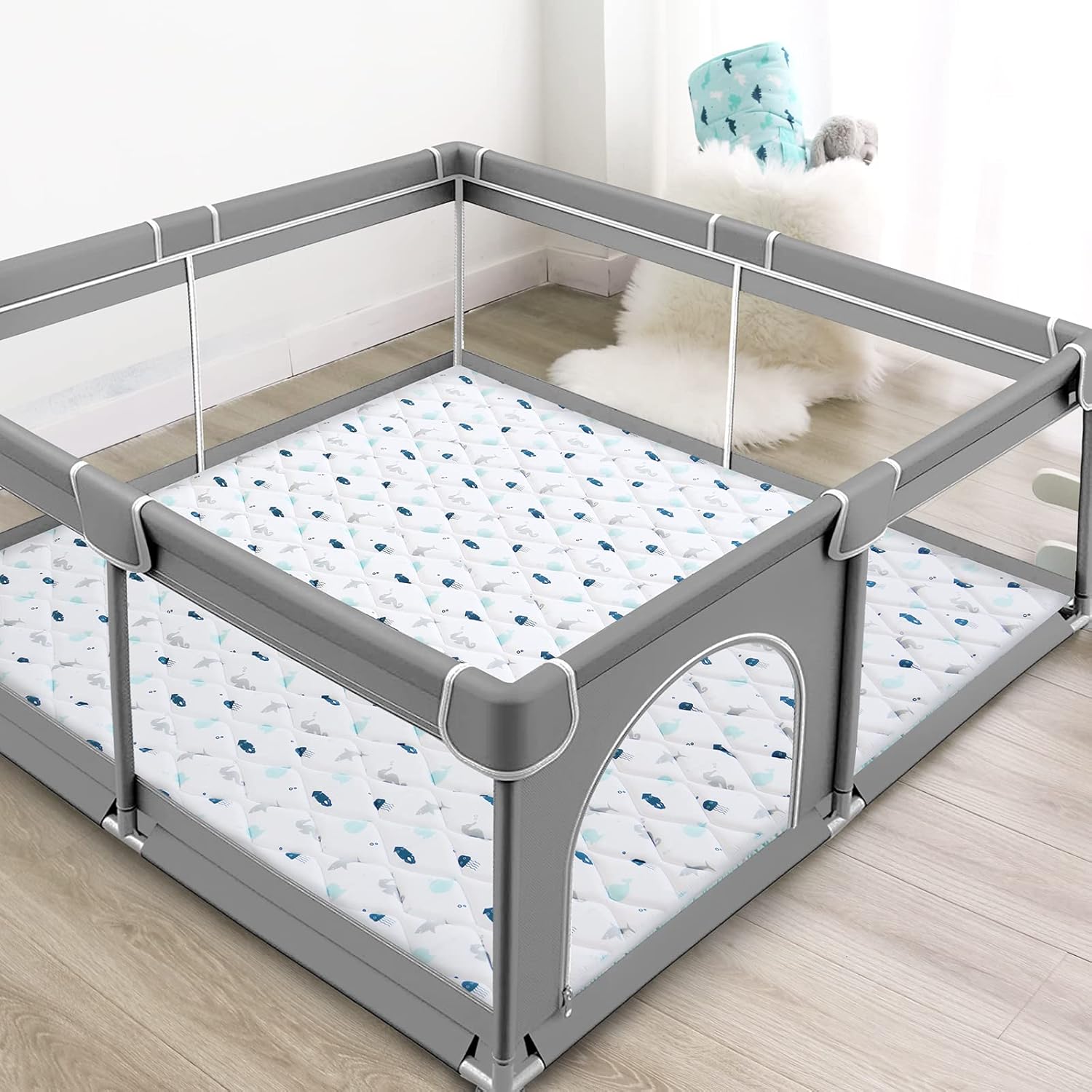 Tapete de juego de espuma prémium para bebés de 47 x 47 pulgadas, tapete de juego para bebés y niños pequeños, tapete grueso de una sola pieza,
