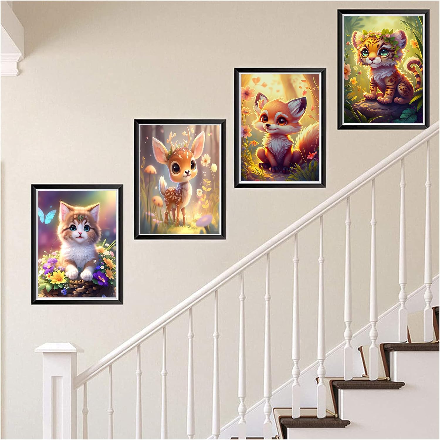 Meothan Kit de 4 piezas de pintura de diamantes de animales, kits de arte de diamantes de zorro para adultos principiantes, kits de pintura de