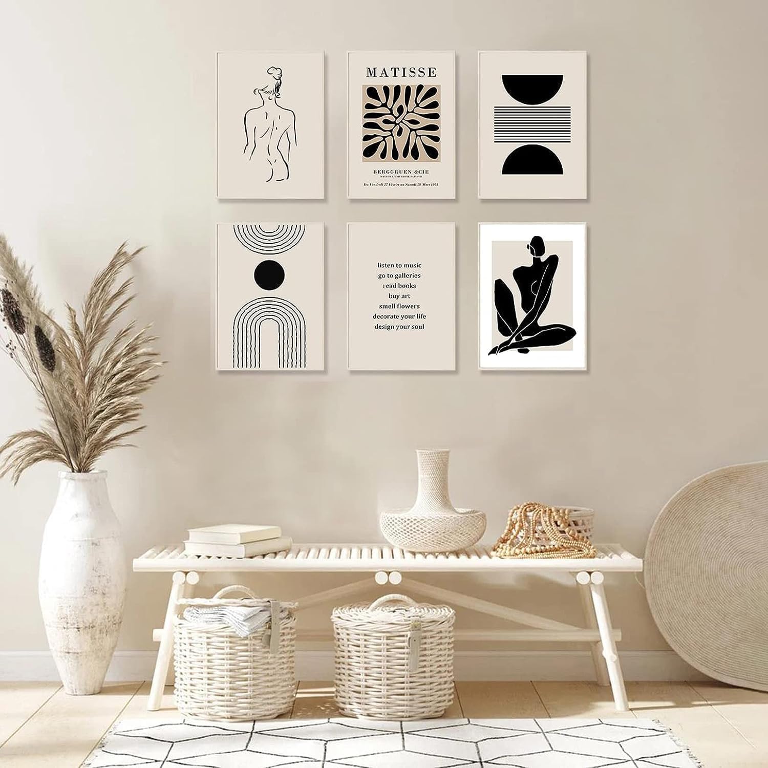 Matisse – Impresiones artísticas para pared, póster abstracto de arte de pared de Matisse, negro y beige para mujer, arte de hoja de arte bohemio,