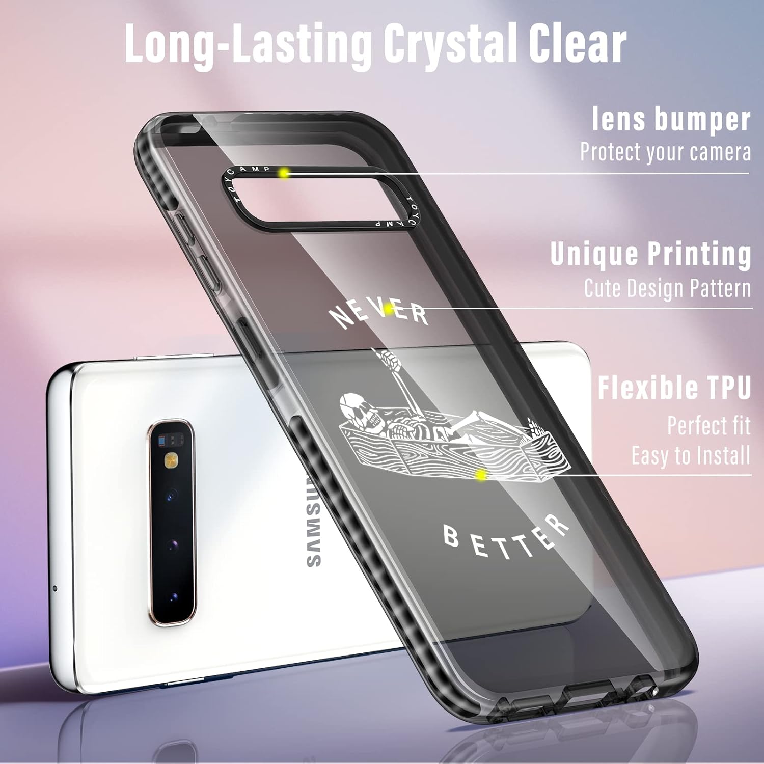 Toycamp Funda para Samsung Galaxy S10, divertido diseño de calavera de esqueleto acostado para mujeres, niñas, niños, adolescentes, funda con