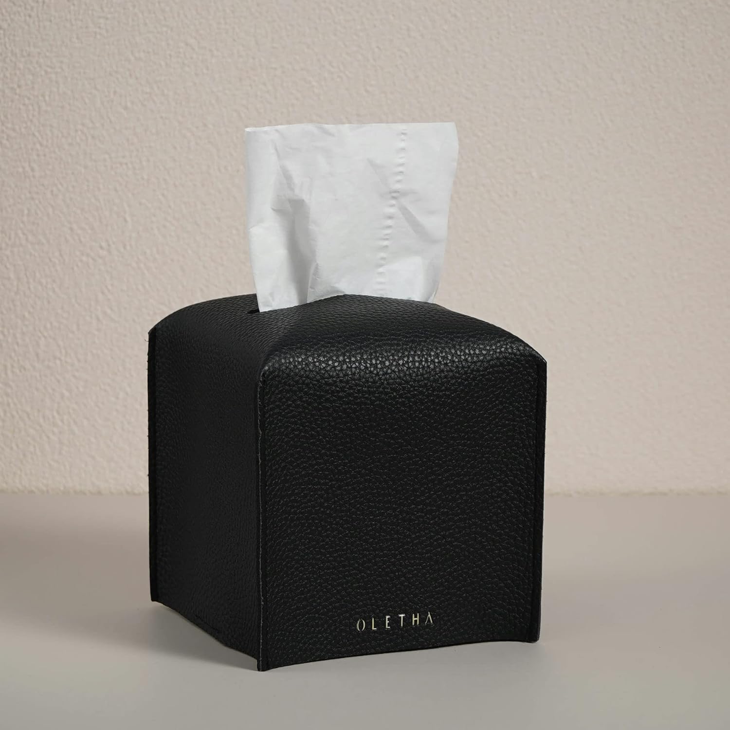 OLETHA Funda cuadrada estética para caja de pañuelos, soporte para caja de pañuelos, color negro, juego de 2