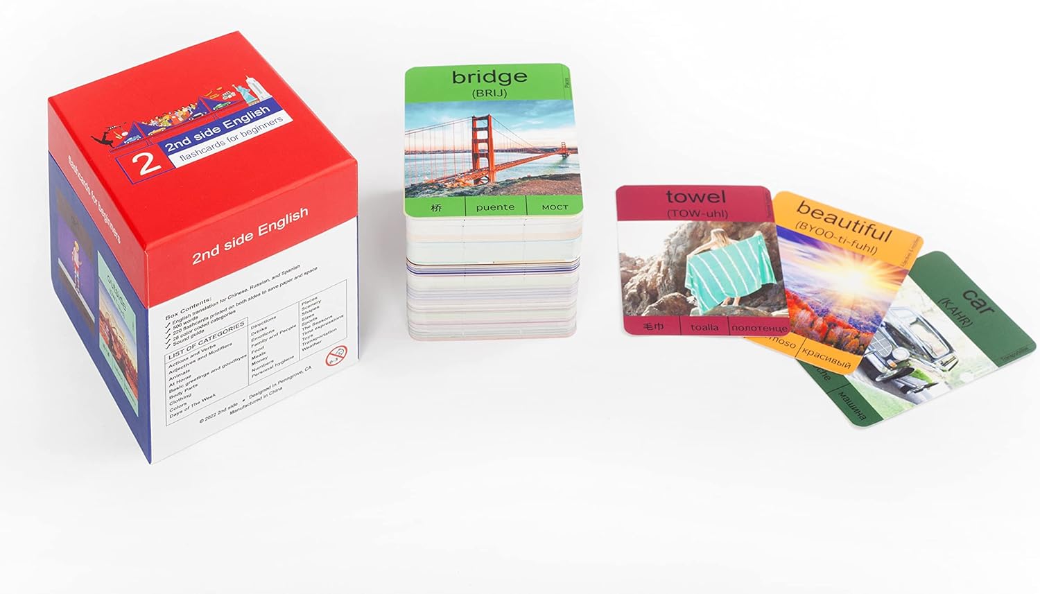 NEW-2nd side – Tarjetas flash en inglés para principiantes, para adultos y niños, las 500 palabras más utilizadas en inglés, primeras palabras,