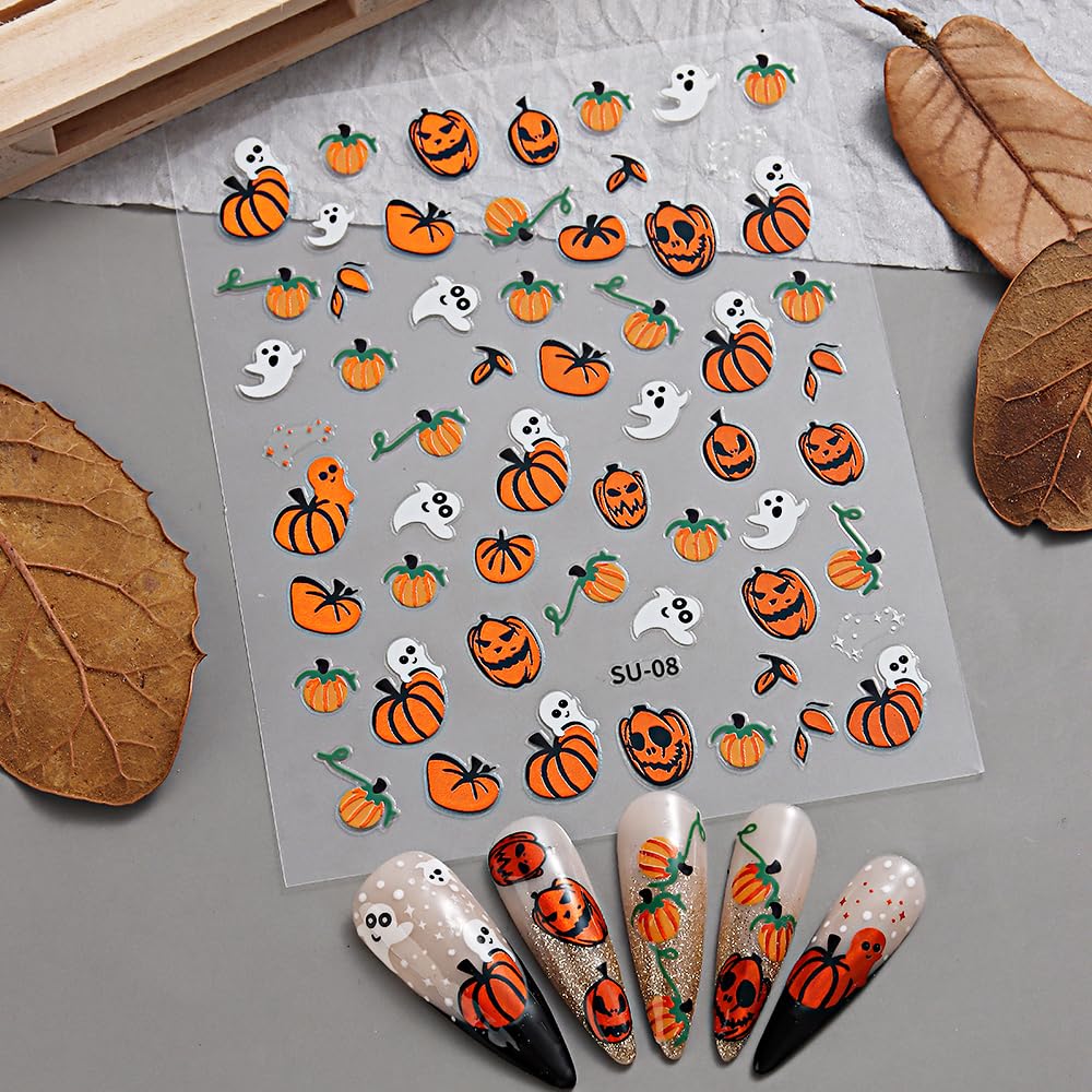 8 hojas de calcomanías de uñas de Halloween para arte de uñas, LPOODDNU de Halloween, calcomanías de uñas autoadhesivas 3D, suministros de arte de