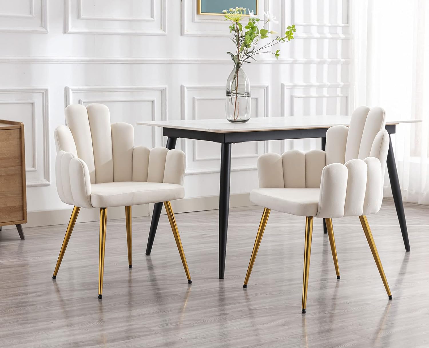 Lei Yu Shunzhi – Juego de 2 sillas de comedor modernas de terciopelo, sillas tapizadas con patas doradas, sillas de invitados, sillas auxiliares
