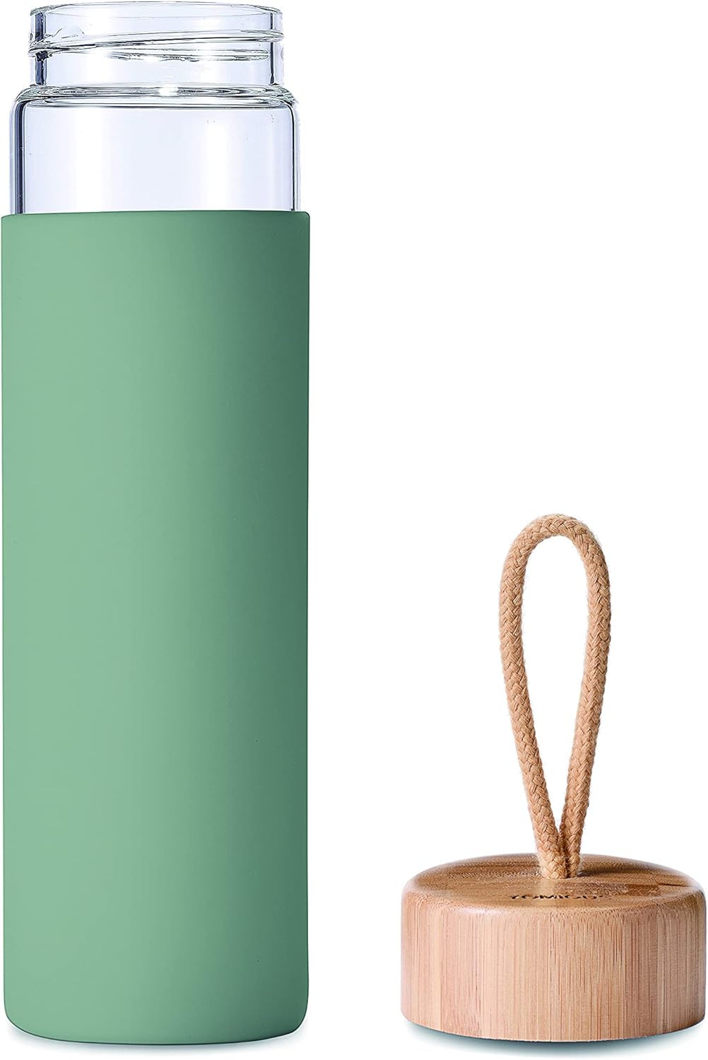 Botella de agua de vidrio de borosilicato de 20 onzas con tapa de bambú y funda de silicona, reutilizable, sin BPA, botella de vidrio con tapas,