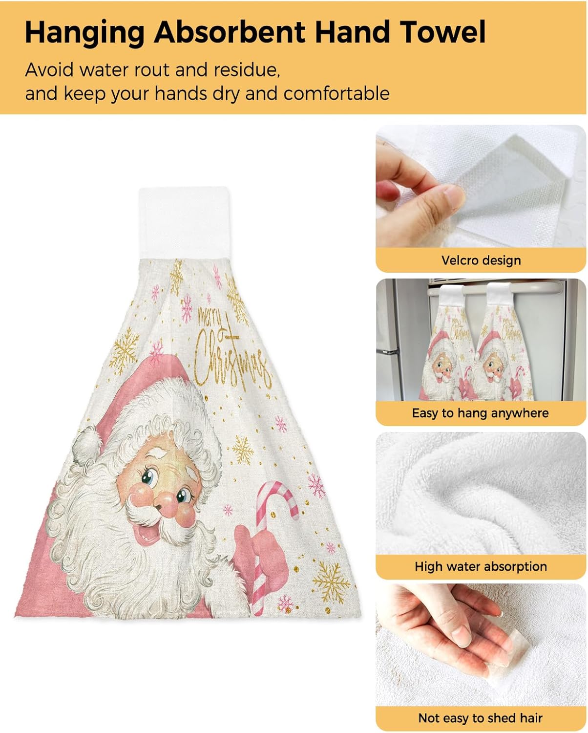 Toalla de mano de Navidad con lazo para colgar, juego de 1 toalla absorbente de cocina para baño, barra de té, lavandería