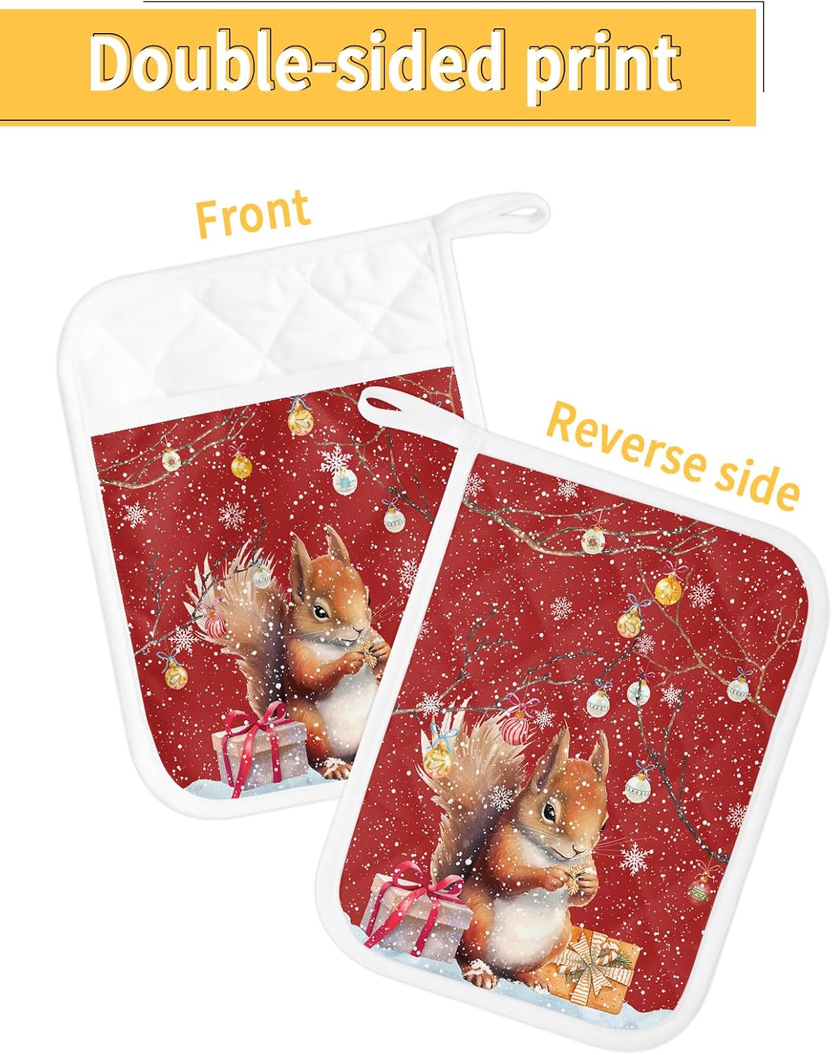 Country Squirrel – Juego de 2 soportes para ollas para cocina, antideslizante y aislante de calor, juego de agarraderas de tela de toalla con
