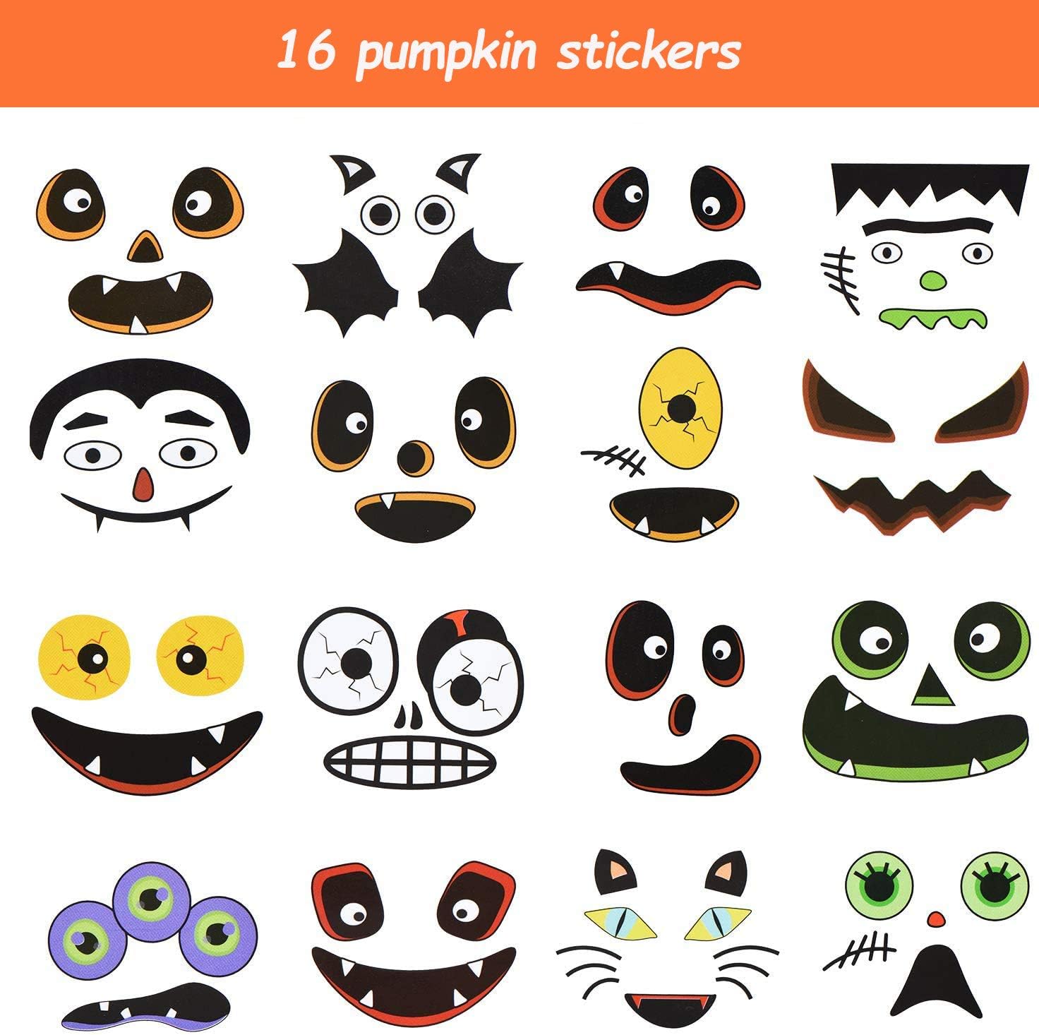 32 piezas de calabaza de espuma de Halloween y calcomanías de calabaza para Halloween, niños, manualidades, fiesta, dulce o truco, decoraciones de