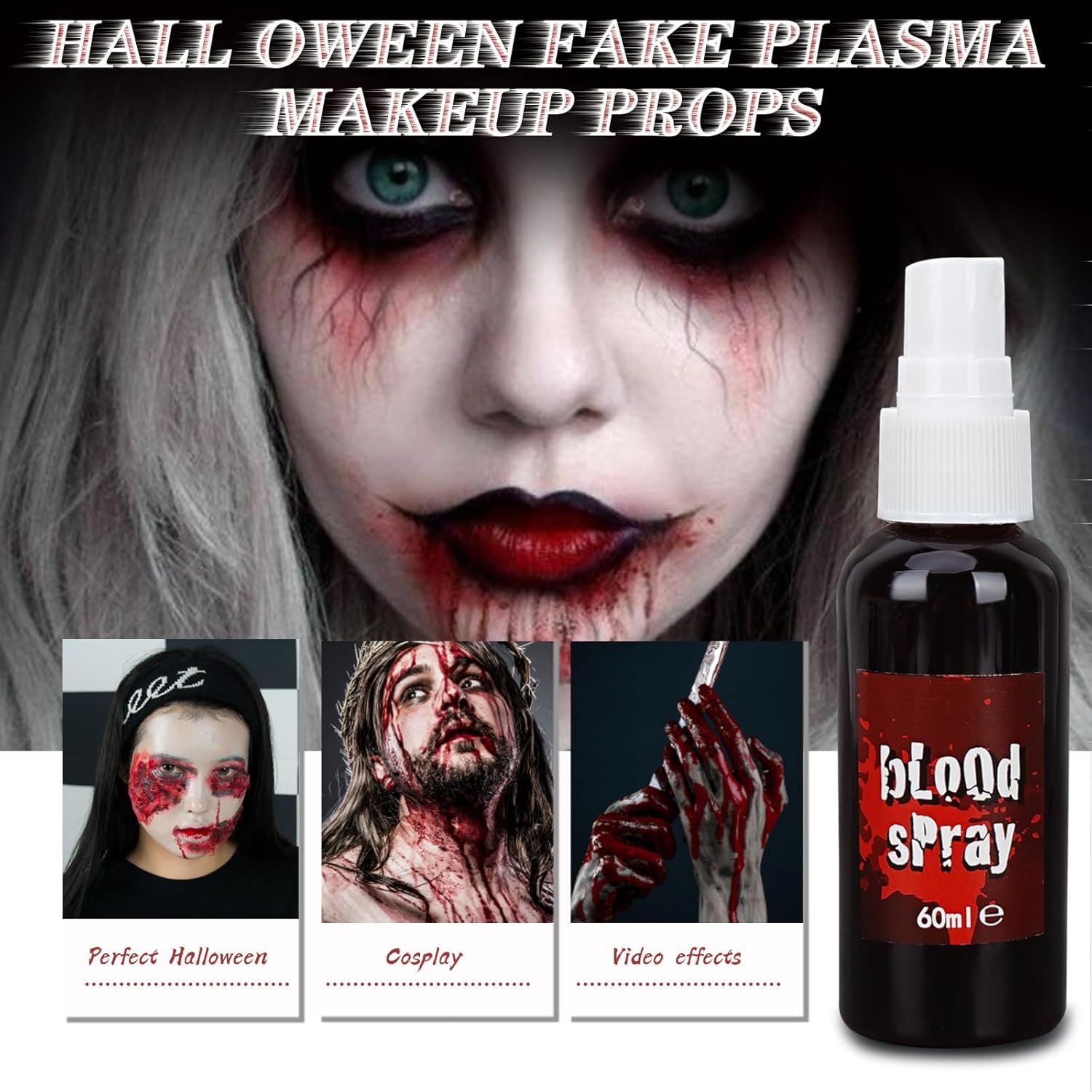 Spray de maquillaje de sangre falsa, paquete de 2 unidades, efectos realistas, sangre falsa lavable para heridas de cicatrices y ropa, sangre falsa