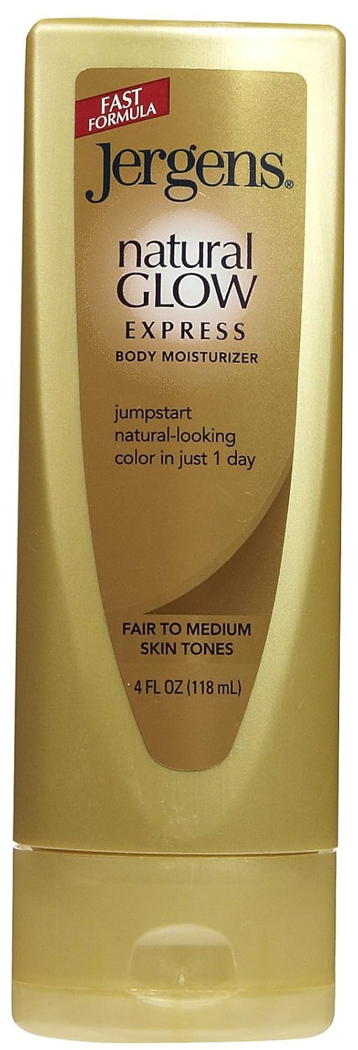 Jergens Natural Glow Express Crema hidratante corporal para piel clara a media, 4 onzas (paquete de 2)