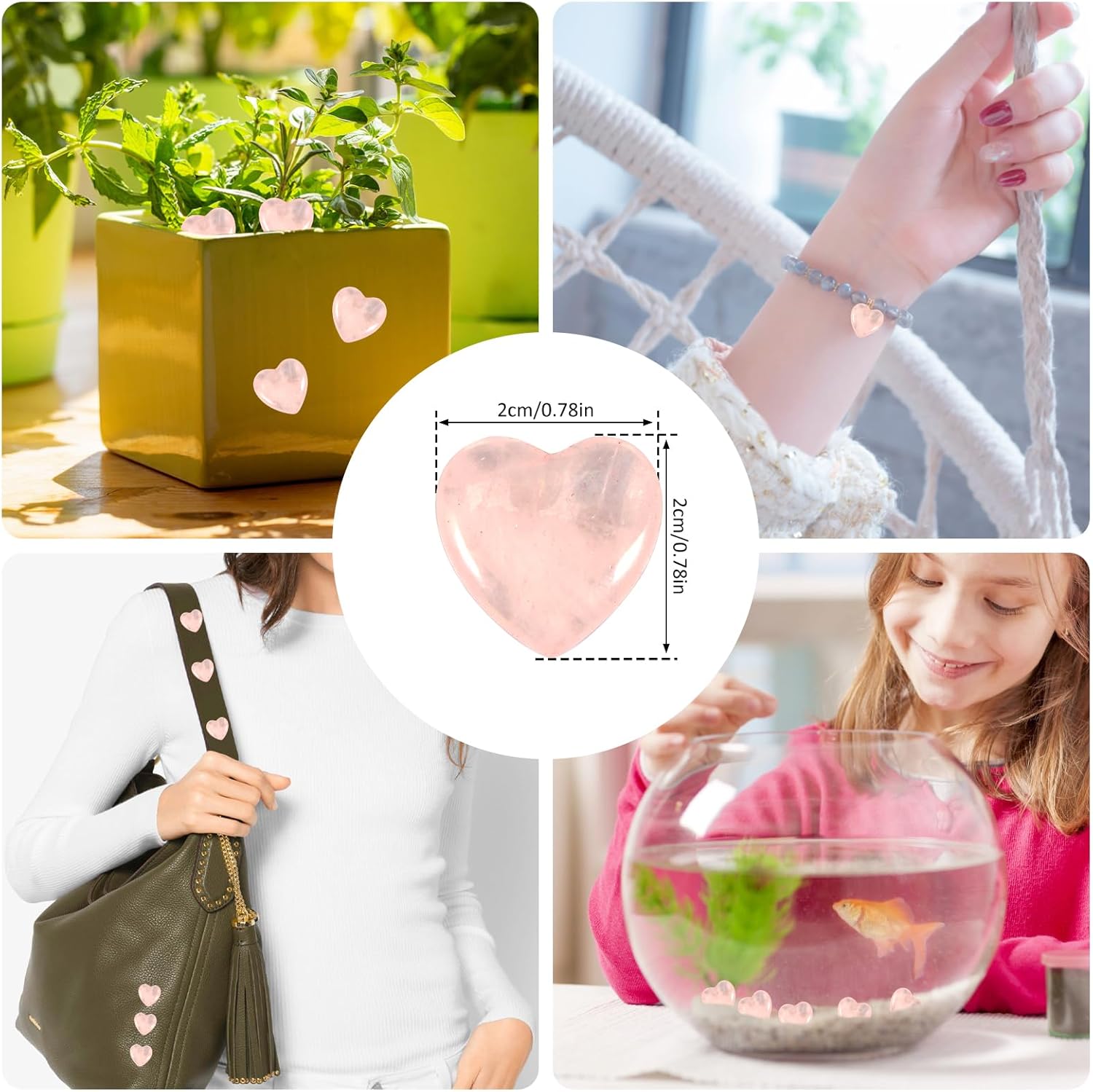 Juego de 50 cristales en forma de corazón, mini piedras de cristales de corazón, piedras de preocupación surtidas en forma de corazón, cuarzo rosa,