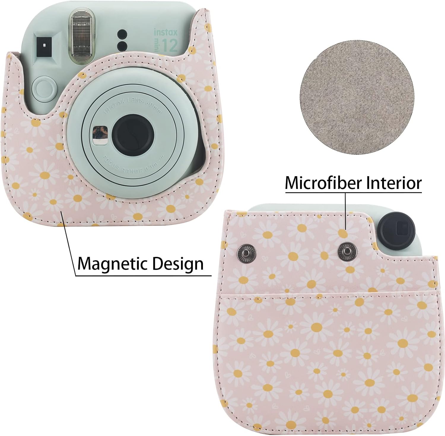 Frankmate Funda protectora compatible con mini cámara de película instantánea 12, 11, 9, 8, con bolsillo para accesorios y correa ajustable