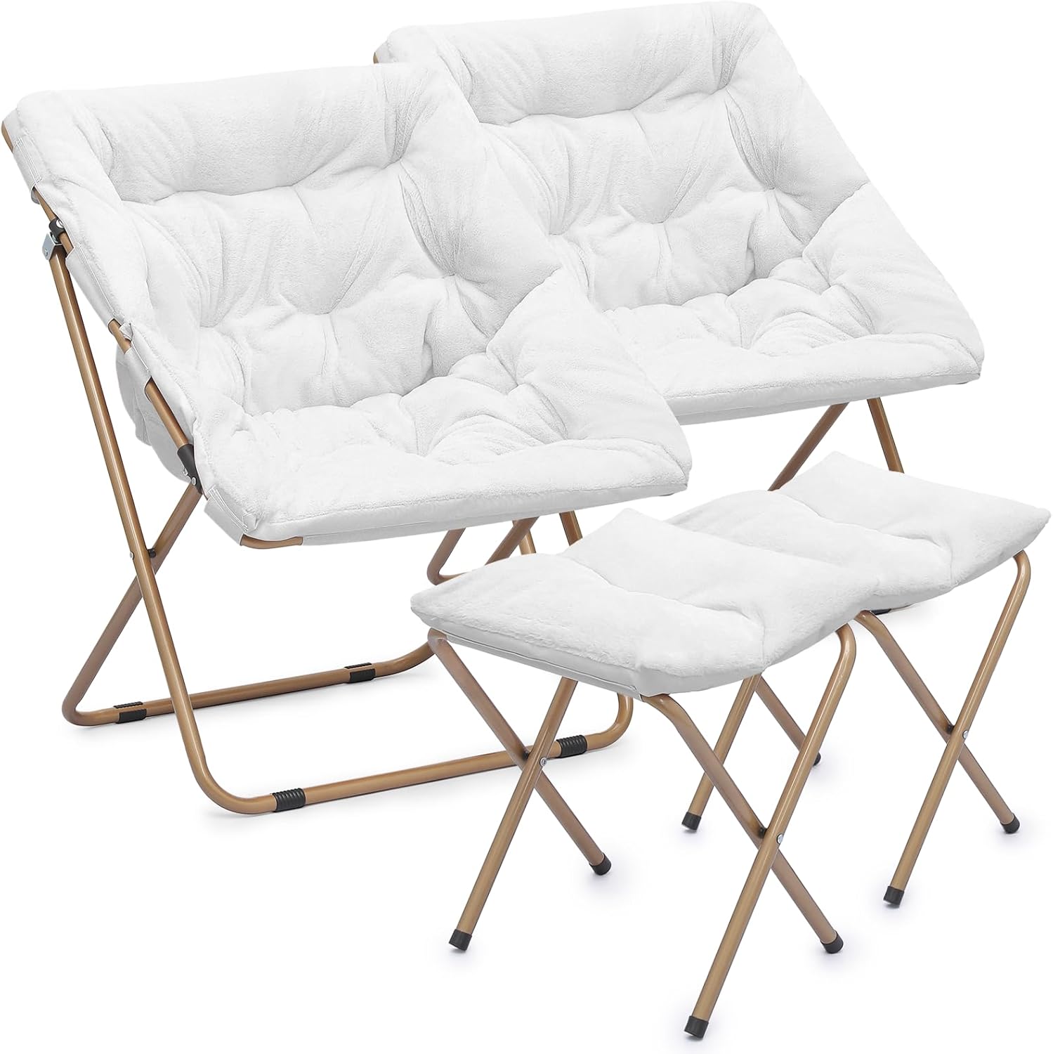 Magshion Silla cuadrada plegable de gran tamaño con platillo de luna para adultos con reposapiés otomano, silla grande y acogedora para dormitorio,