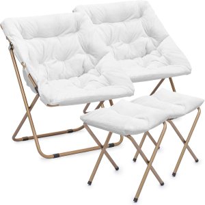 Magshion Silla cuadrada plegable de gran tamaño con platillo de luna para adultos con reposapiés otomano, silla grande y acogedora para dormitorio, Magshion Silla cuadrada plegable de gran tamaño con platillo de luna para adultos con reposapiés otomano, silla grande y acogedora para dormitorio,