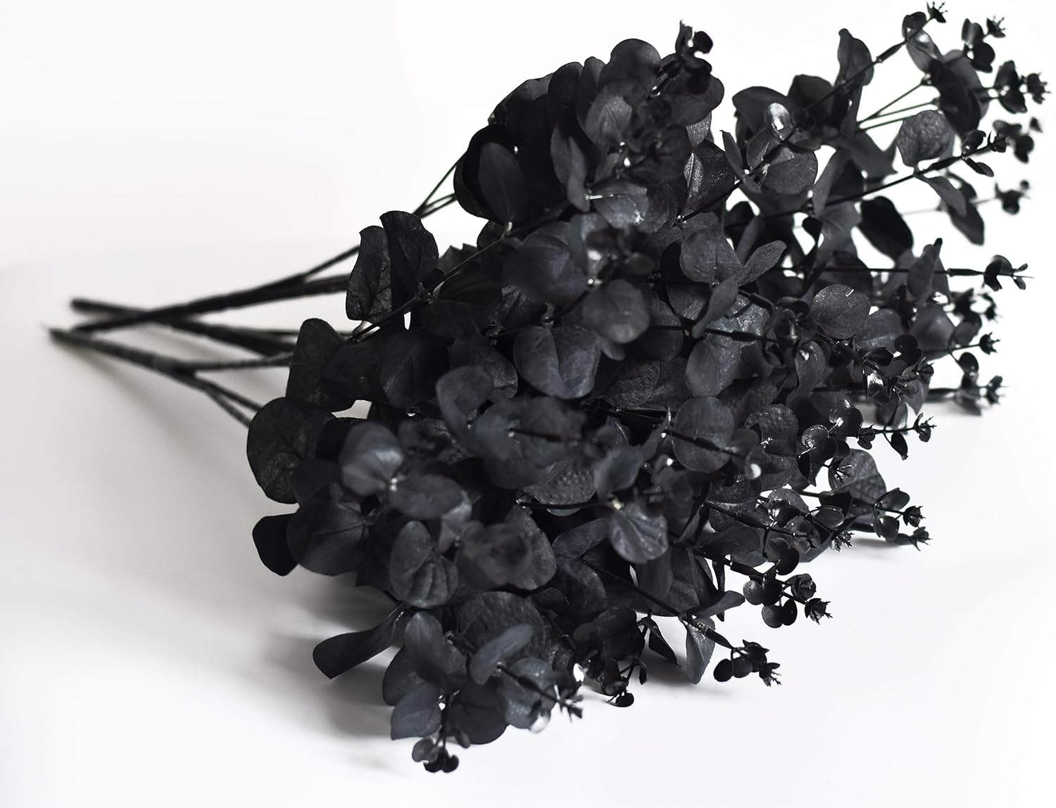 3 paquetes de tallos artificiales de eucalipto negro, 48 ramas de hojas de eucalipto, ramo de ramas para arreglos florales, flores de seda negra