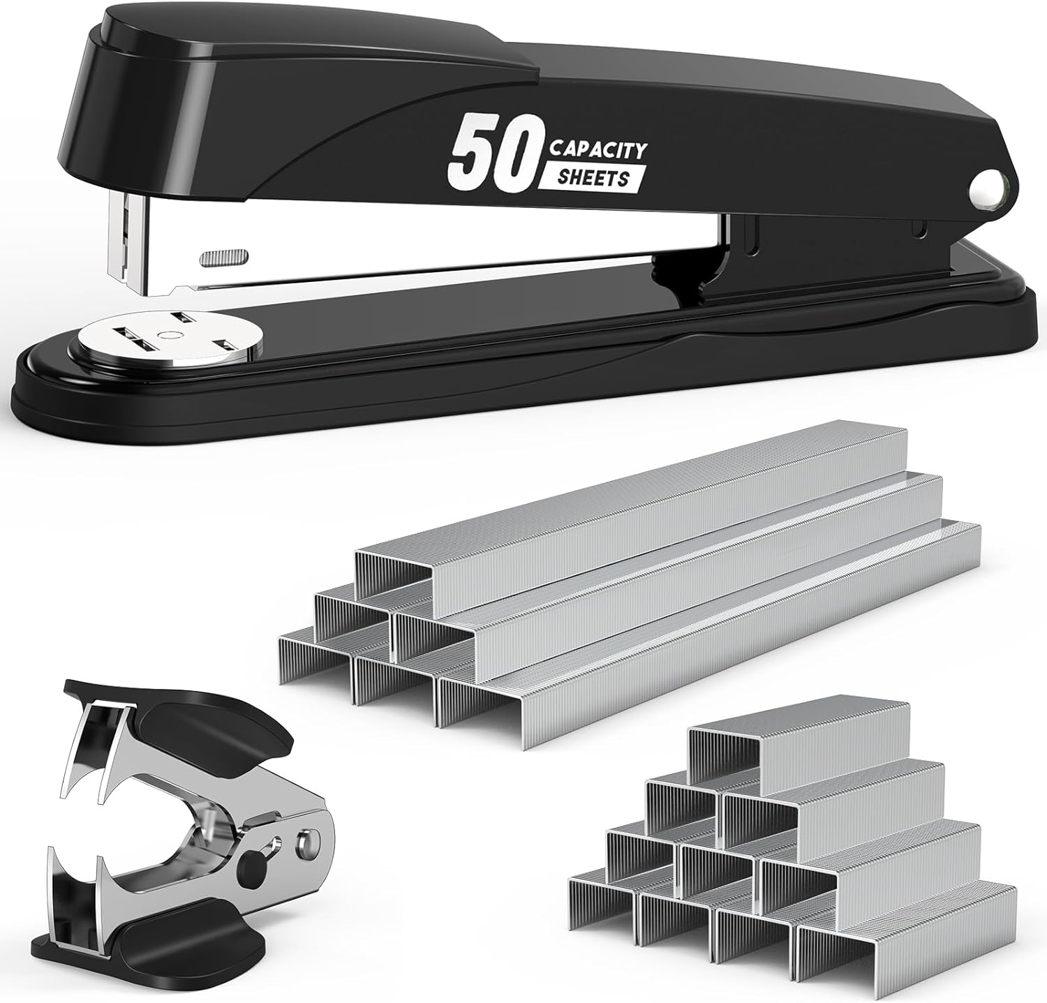 Engrapadora de metal resistente con capacidad de 50 hojas con 1750 grapas y removedor de grapas, grapadoras de tira completa para escritorio, sin