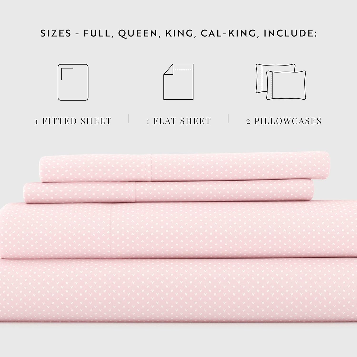 Linen Market Juego de sábanas King de 4 piezas (corazones rosados). Duerme mejor que nunca con estas sábanas ultrasuaves y refrescantes para tu cama