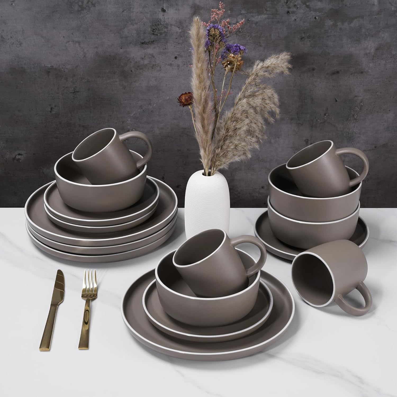 MTLWTL Juego de platos y cuencos para 4, juegos de vajilla con plato, cuencos y tazas de marca, juego de vajilla de cocina redondo, juego de platos