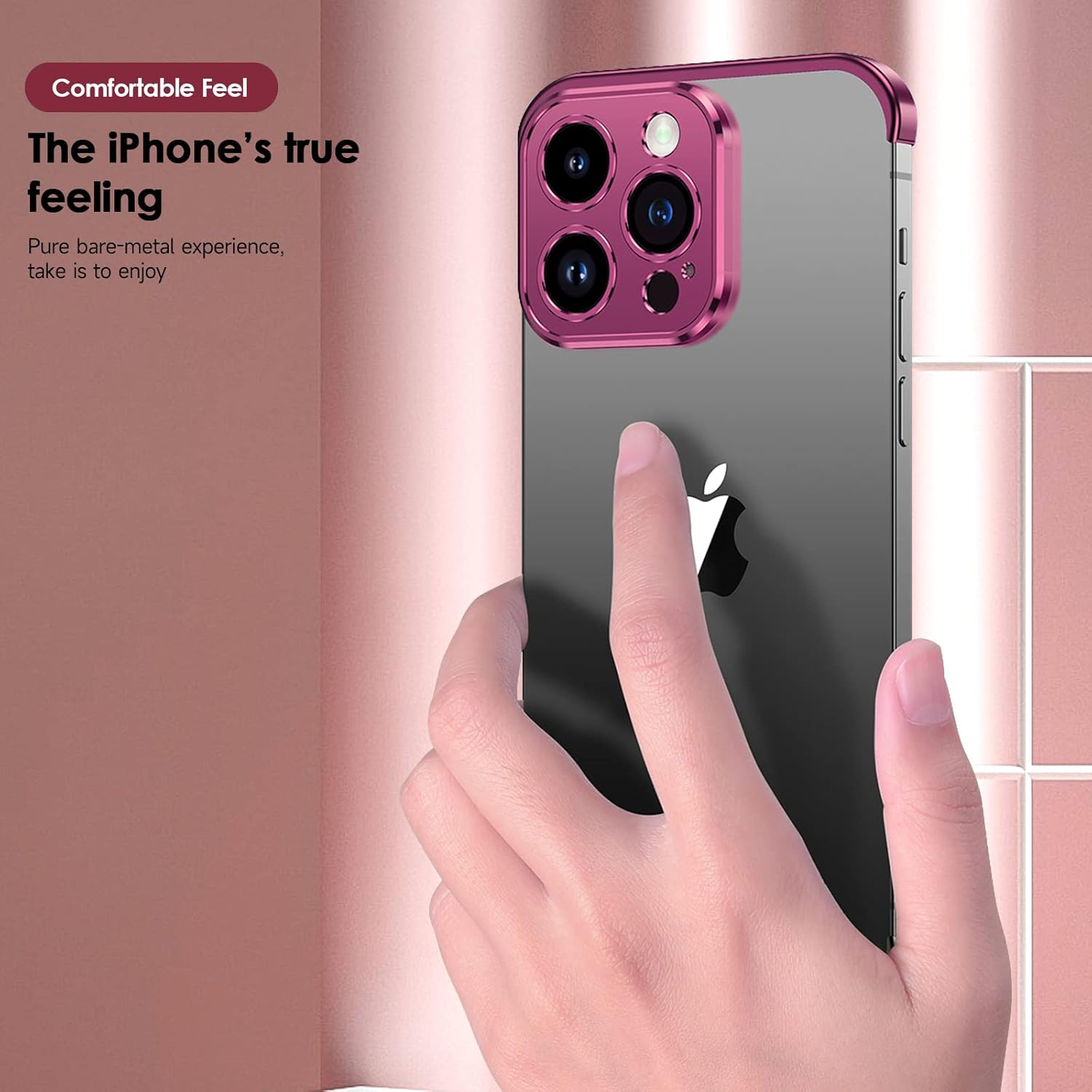 Losin Funda compatible con iPhone 15 Pro Max con protector de lente de cámara, metal de aluminio, sin marco, diseño sin bordes, delgada y ligera, a