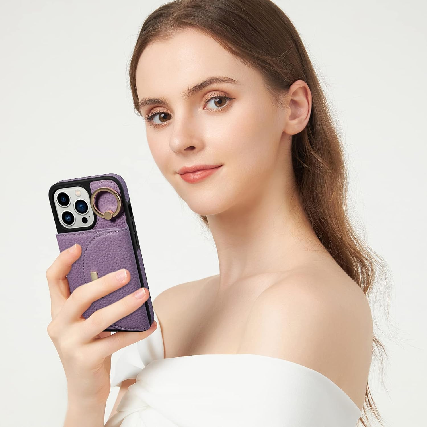 Keallce Funda para iPhone 13 Pro de 6.1 pulgadas 2021, funda tipo cartera con ranuras para tarjetas, soporte de anillo con soporte de soporte, funda