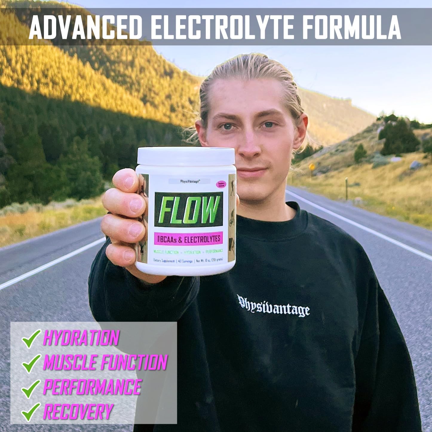 Polvo de electrolitos Flow + BCAA Keto  Fórmula atlética mejorada – Apoya el rendimiento muscular, hidratación y recuperación, sin azúcar y vegano,