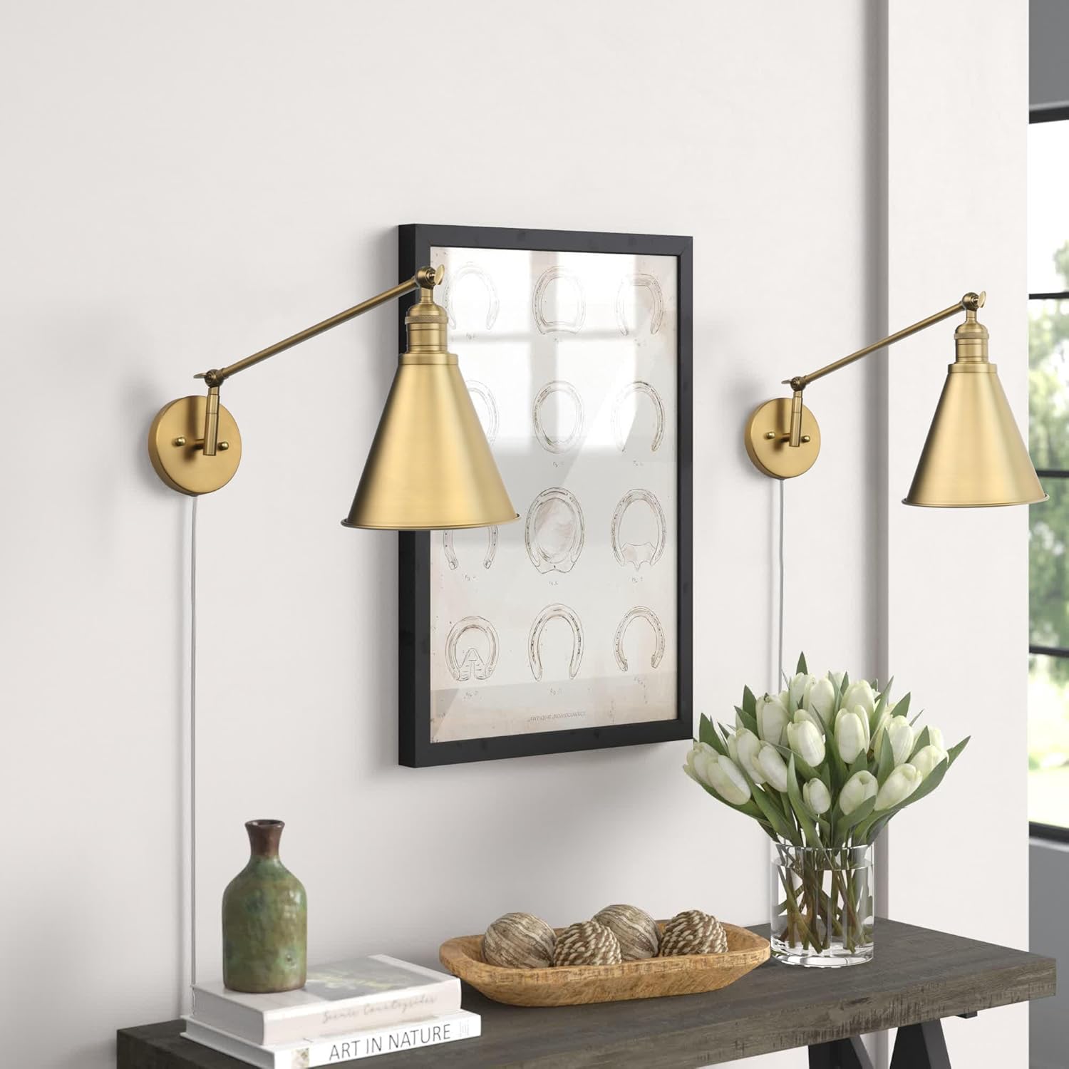 Apliques de pared vintage con brazo oscilante, cable de enchufe de cabeza ajustable con interruptor de encendidoapagado, lámpara de pared