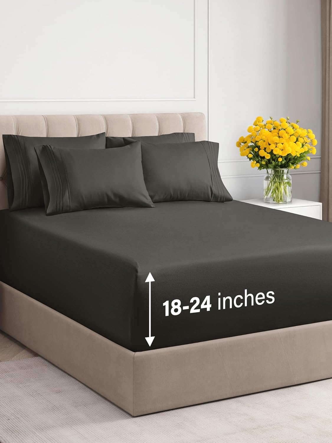 Juego de sábanas extra profundas tamaño Queen, sábanas transpirables y refrescantes de 6 piezas, juego de sábanas de lujo para hotel, fácil ajuste,