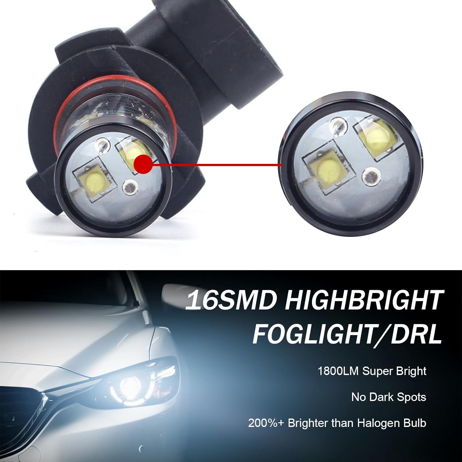 yvshy Pack-2 – Bombilla LED antiniebla 9005 para automóvil, chip CREE 10SMD de 360 grados de alto brillo con lente de condensador, 60000H de alta