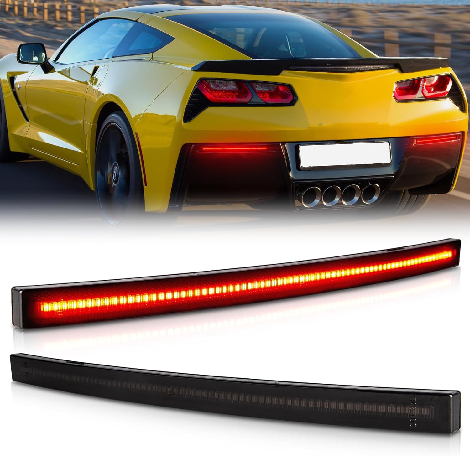 Gempro Luces reflectoras de parachoques trasero para Chevy Corvette C7 2014-2019 LED rojo luces traseras de freno ahumado, 2 unidades