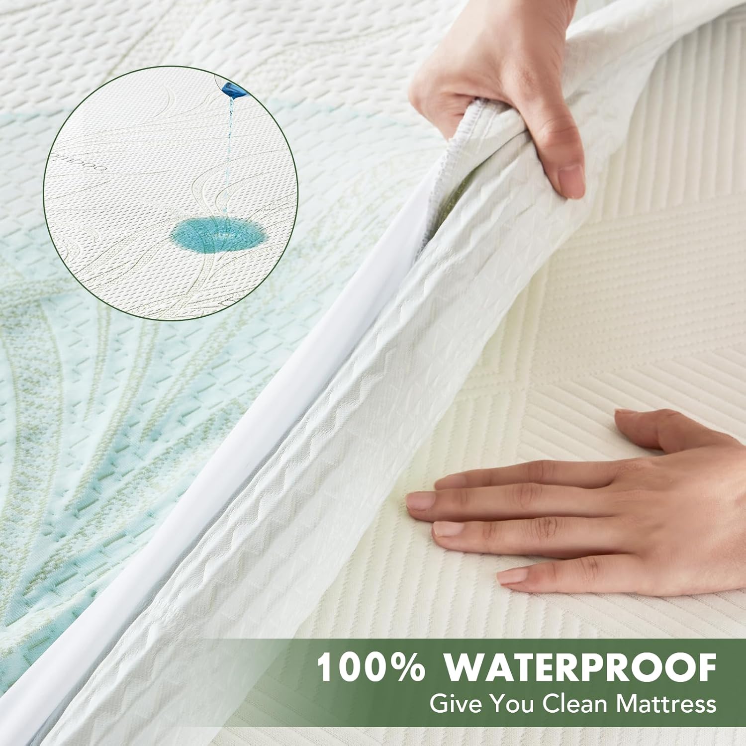 Protector de colchón impermeable tamaño matrimonial, protector de colchón transpirable de rayón de bambú con bolsillos elásticos profundos,