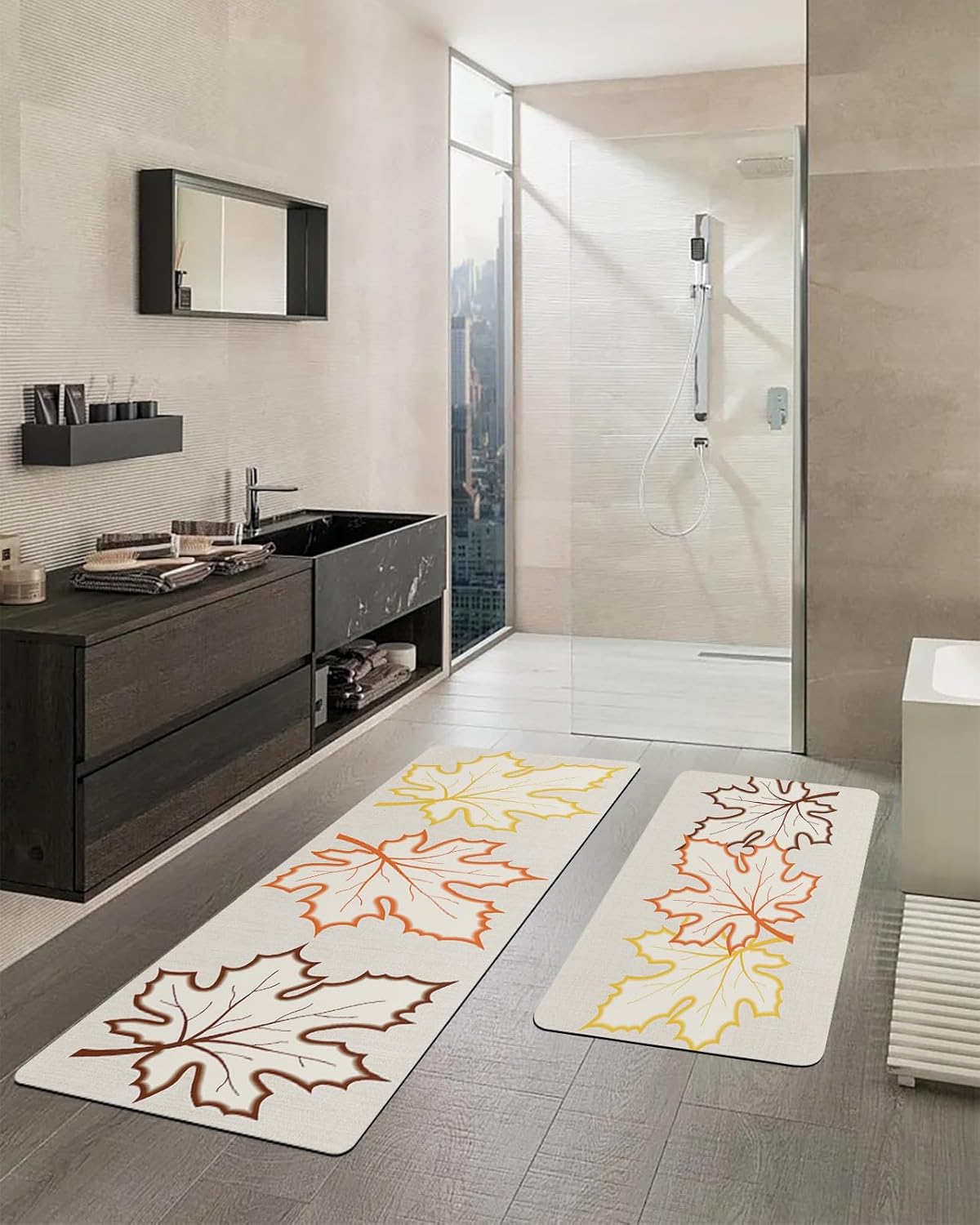 Tapete de baño con hojas de arce otoñal para bañera, antideslizante, de secado rápido y absorbente, de tierra de diatomeas, para fregadero de ducha,