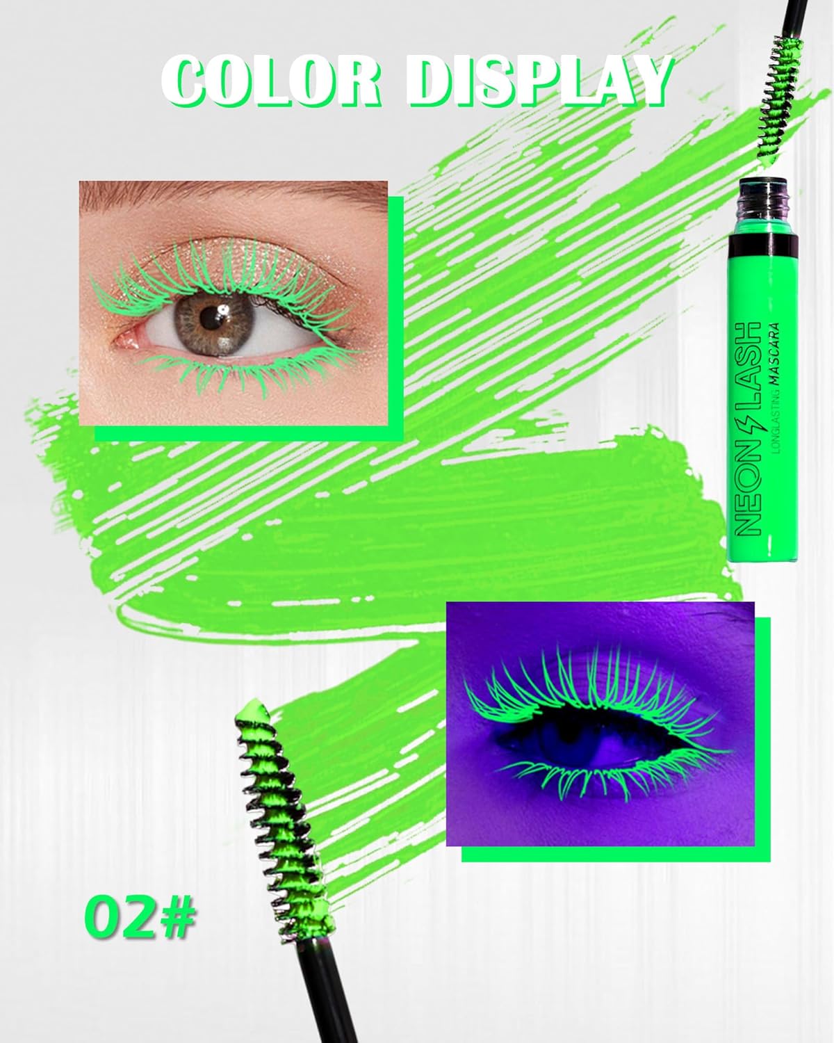 Máscara de pestañas de color con brillo UV, volumen y longitud, 1 máscara verde impermeable para pestañas, máscara de secado rápido sin