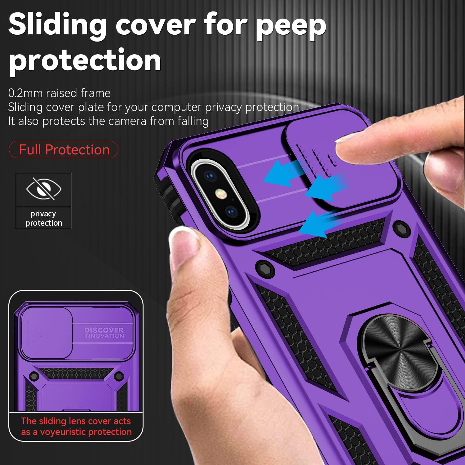 Funda para iPhone XS Max con cubierta para lente de cámara, protector de pantalla HD, doble capa de protección contra caídas de grado militar,