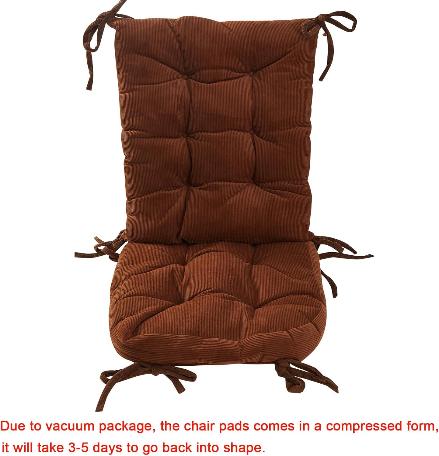 Big Hippo Juego de cojines para silla mecedora, respaldo alto para exterioresinteriores, cojines para respaldo y asiento copetudo con lazos (marrón)