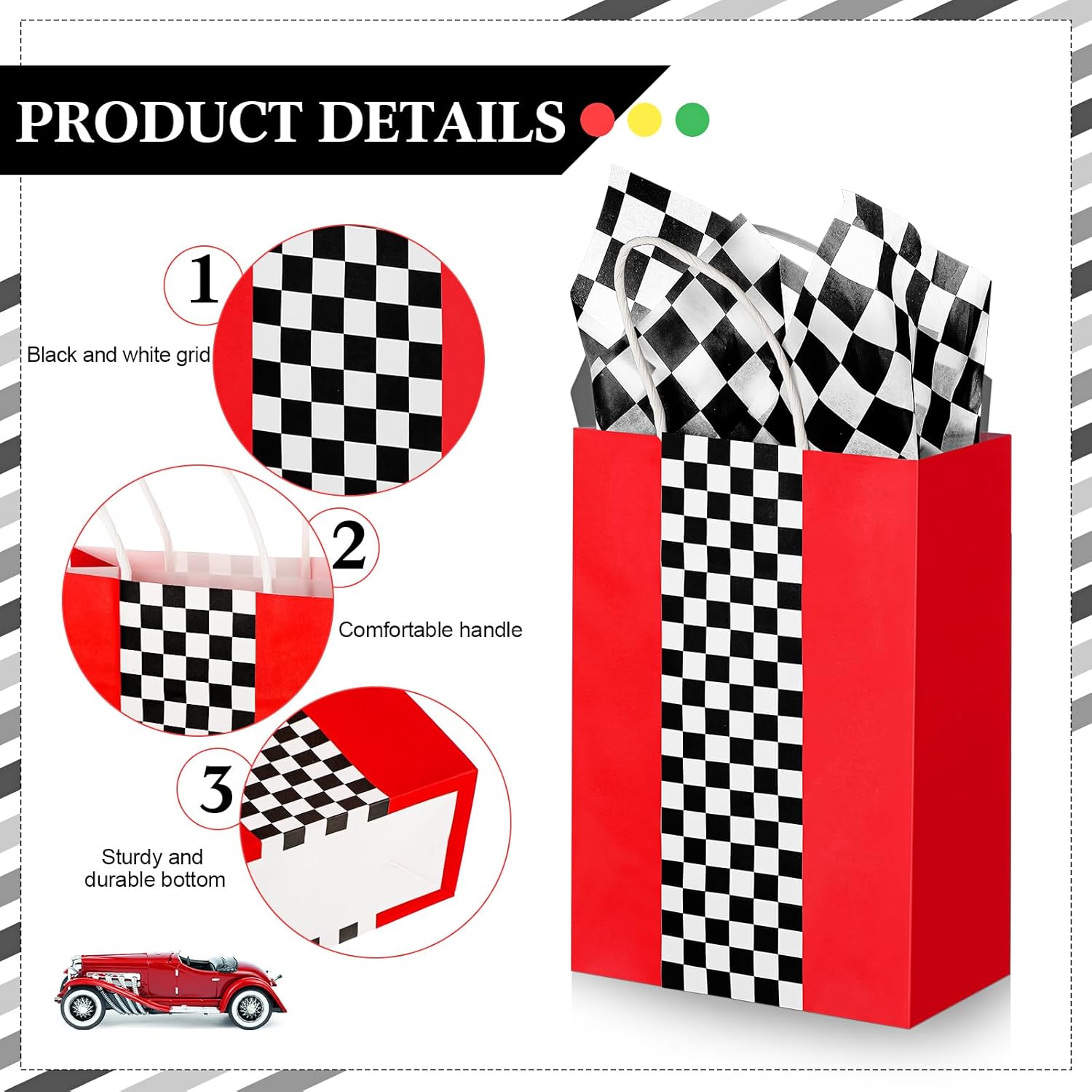 Glenmal Paquete de 16 bolsas de regalo para autos de carreras con papel de seda a granel de 8.3 x 5.9 x 3.1 pulgadas, bolsas de recuerdo de fiesta