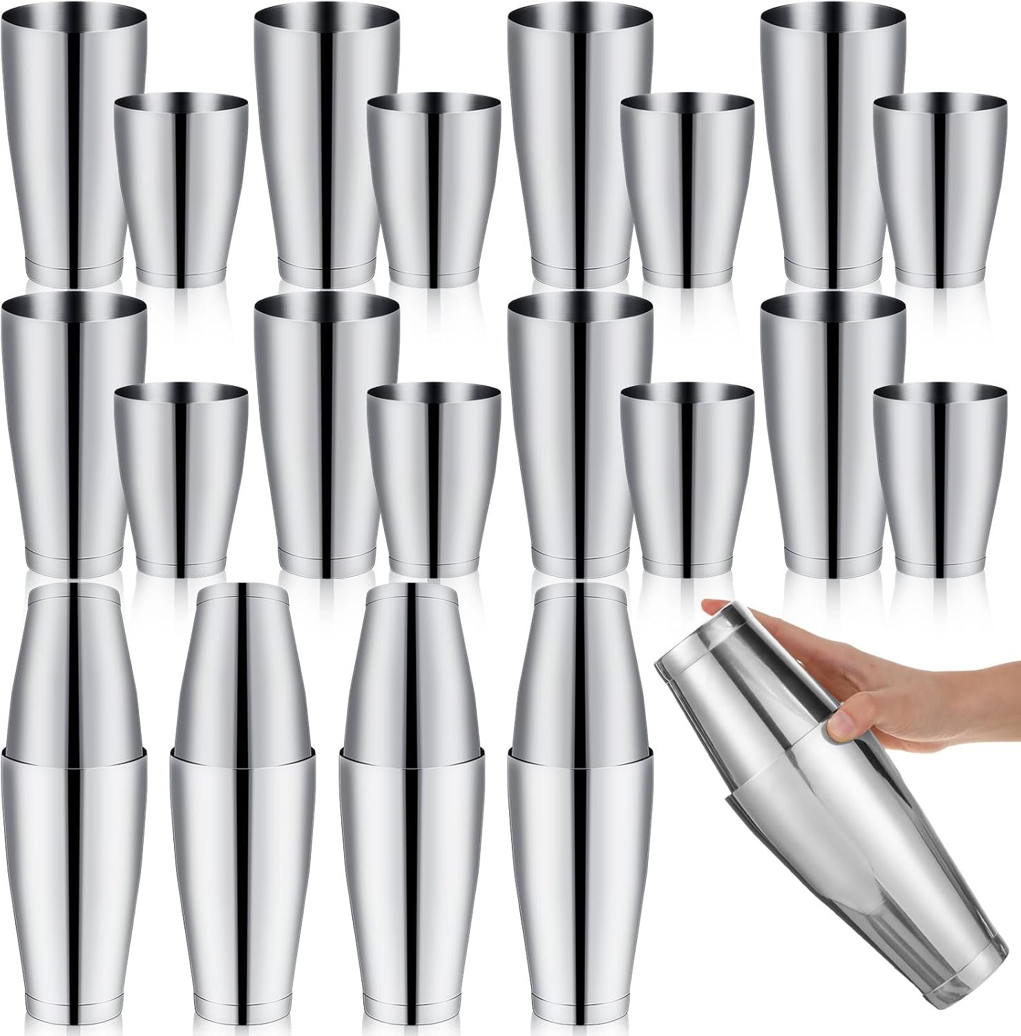 Juego de 24 cocteleras de 18 onzas y 28 onzas Pro Bar Boston Shaker Set de acero inoxidable para cócteles, cocteleras, latas, coctelera de martini,