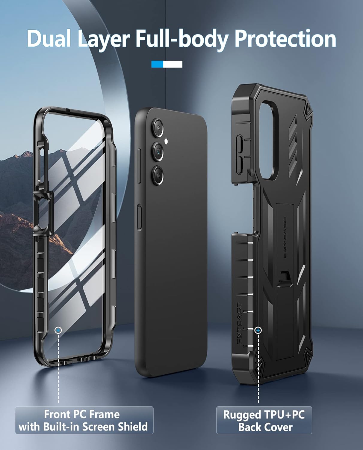 FNTCASE for Samsung Galaxy A14-5G Case Dual-Layer Protective Textured Shockproof Rugged TPU Cover with Kickstand  Military Grade Drop Protection