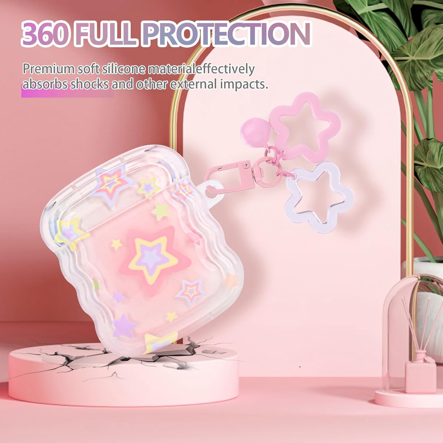 Bonita funda para Airpod con diseño de estrella kawaii, con llavero de estrella pequeña y campana, funda protectora suave compatible con Airpods de