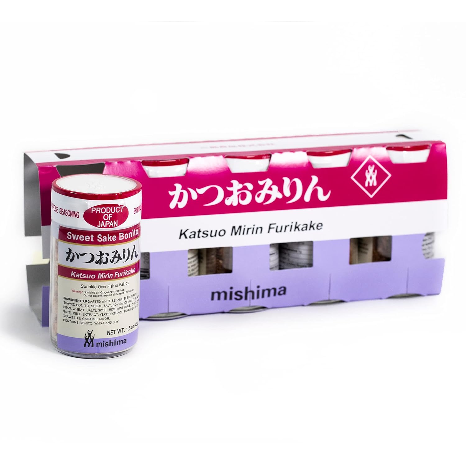 Mishima Katsuo Mirin  Condimento de arroz Furikake  Algas y sésamo preparados  Producto de Japón (paquete de 5)