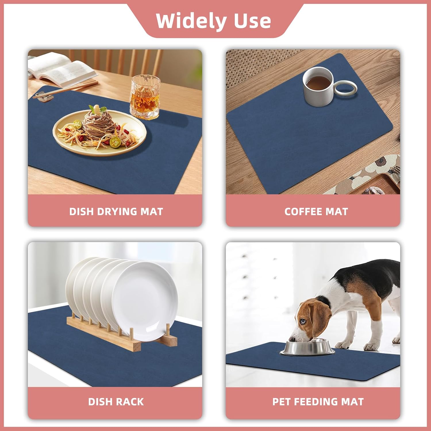Tapete de secado de platos para encimera de cocina, con parte trasera de goma absorbente, antideslizante, de secado rápido, tapete de café fácil de