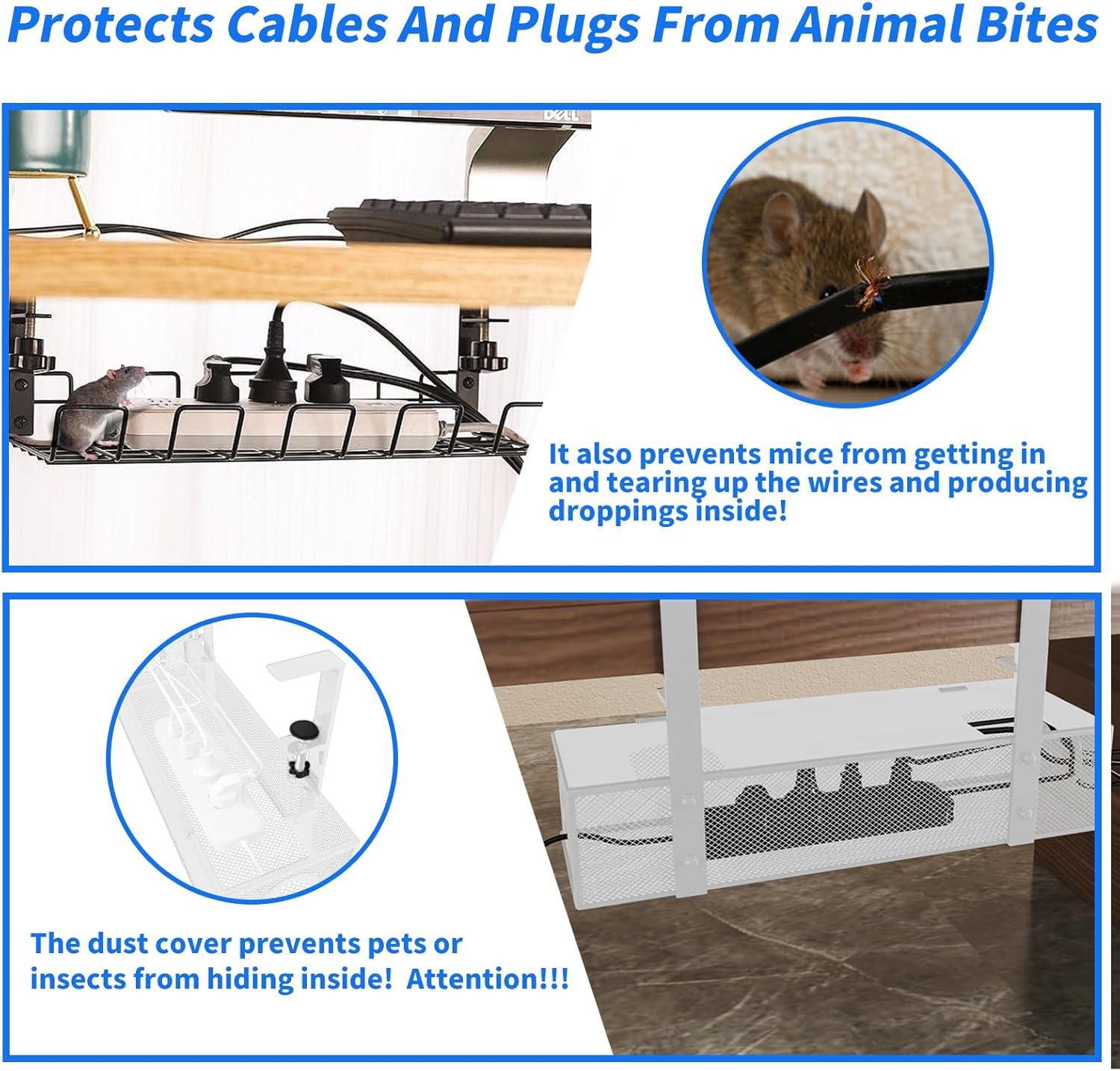 Caja de organización de cables para debajo del escritorio, bandeja de metal con tapa, caja de gestión de cables de metal para debajo del escritorio,