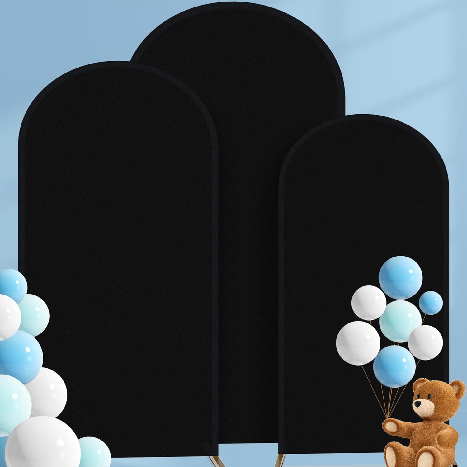 3 fundas de telón de fondo de arco – Cubierta de arco de boda ajustable de elastano negro – Cubierta de arco de 2 lados para decoración de bodas,