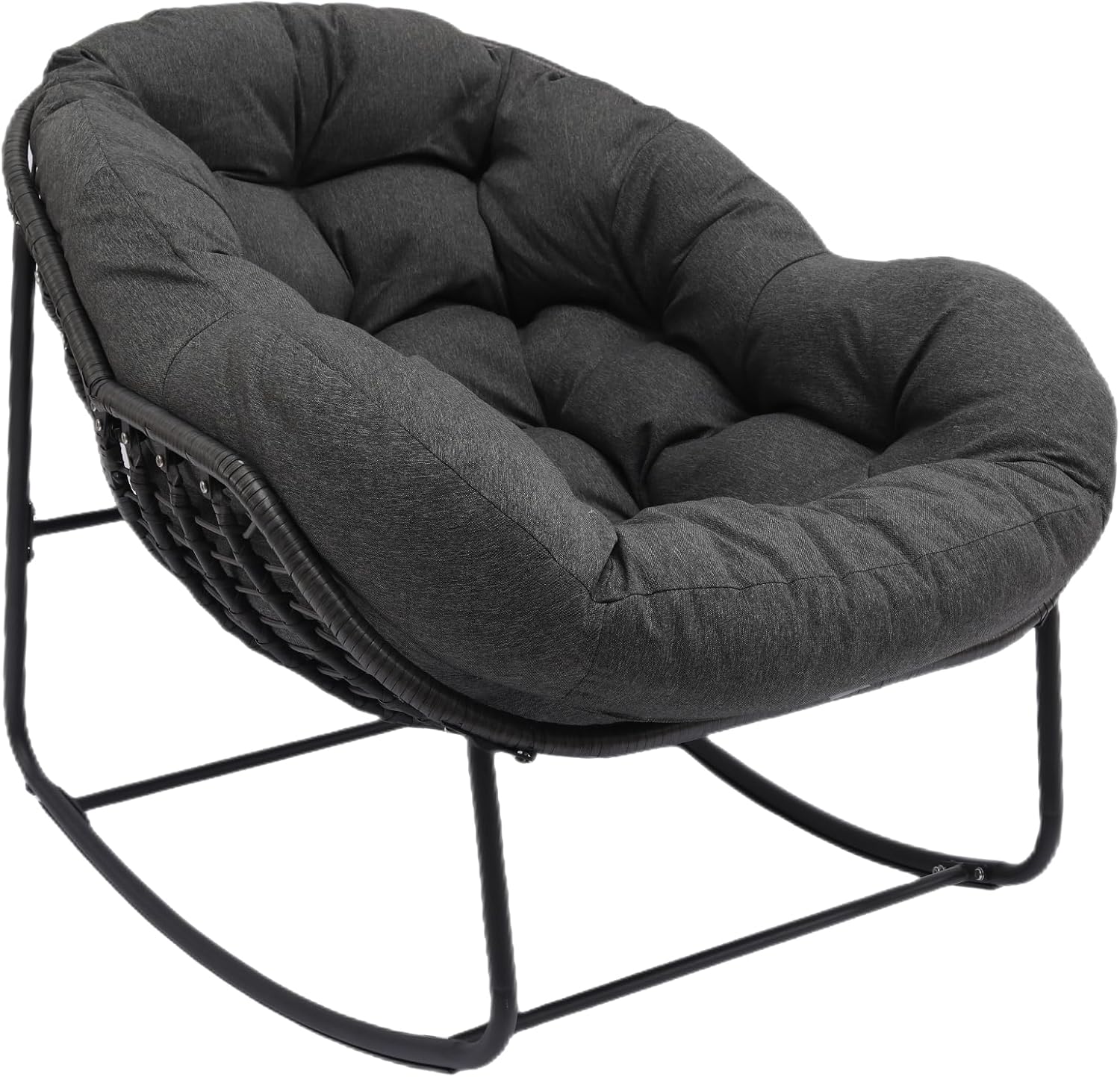 ZJEYEJZ Mecedora para interiores y exteriores, mecedora real de ratán de gran tamaño con cojín acolchado, silla mecedora de huevos para sala de